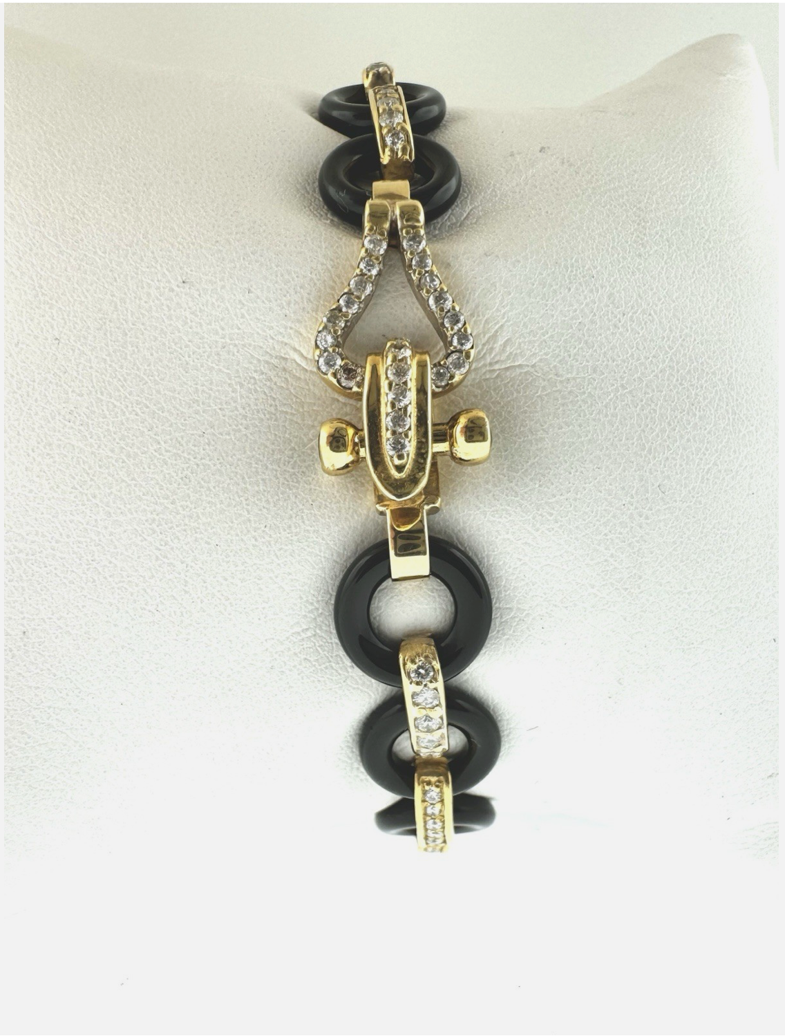 18k Gold Bracelet, Elegant Combination Onyx, Gold, Diamonds And, Emerald.