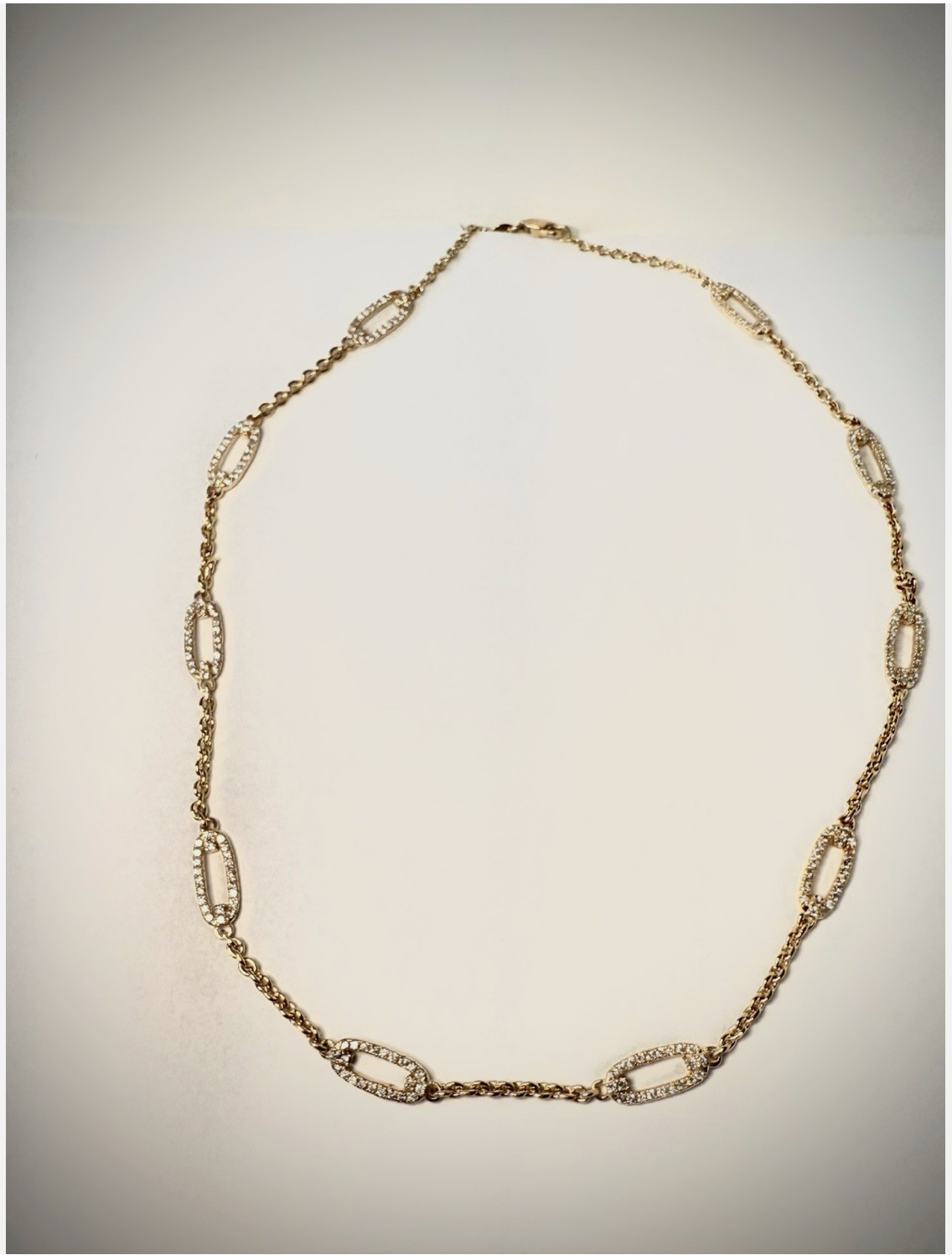 14k Yellow Gold Necklace Oval Links Filled With Diamonds