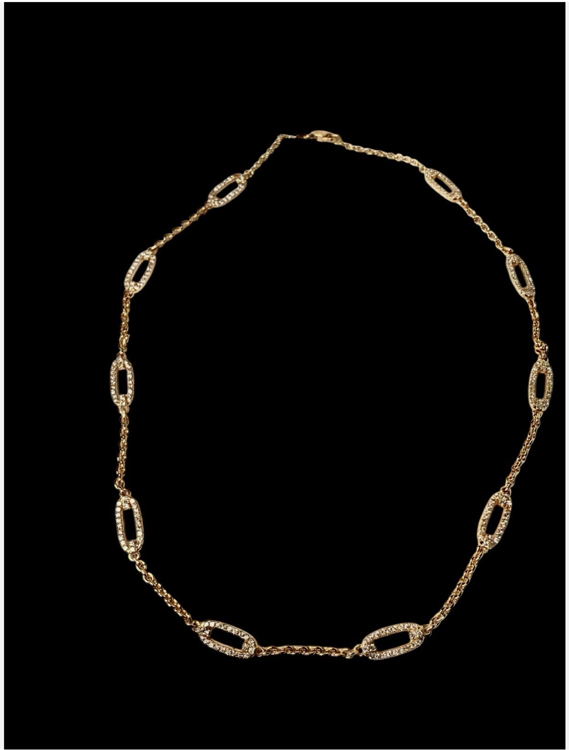 14k Yellow Gold Necklace Oval Links Filled With Diamonds