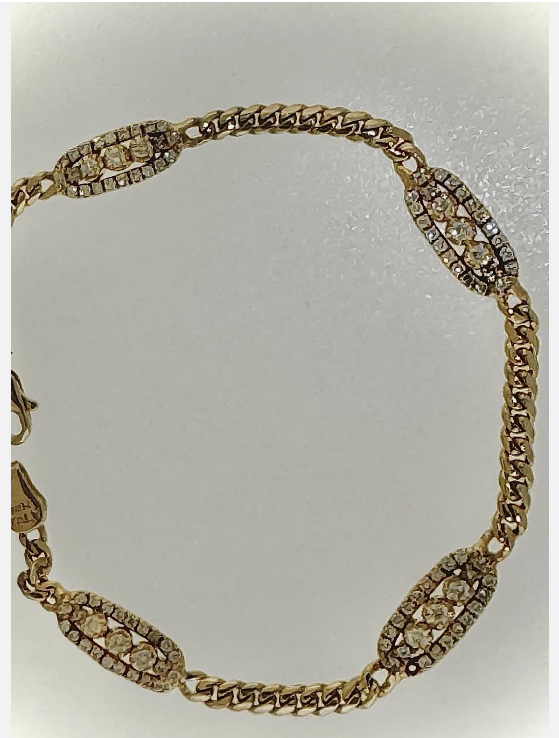 14K Y Gold Bracelet -Diamond Cut Chain And, Oval Links Filled With Diamonds