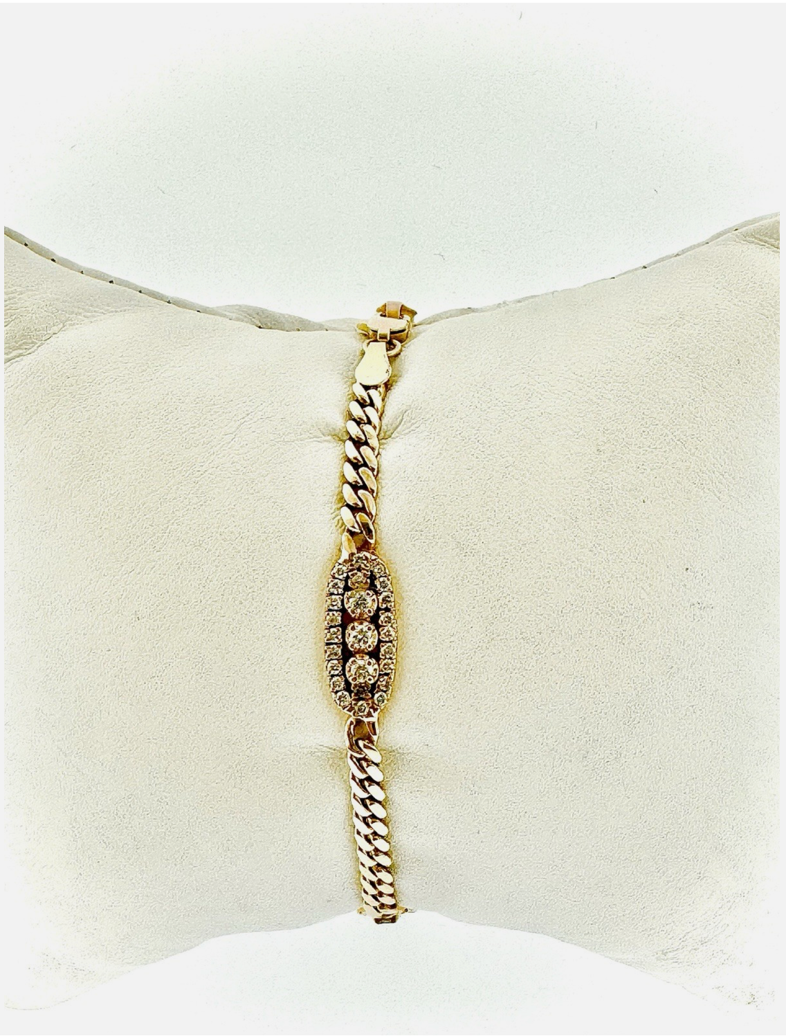 14K Y Gold Bracelet -Diamond Cut Chain And, Oval Links Filled With Diamonds
