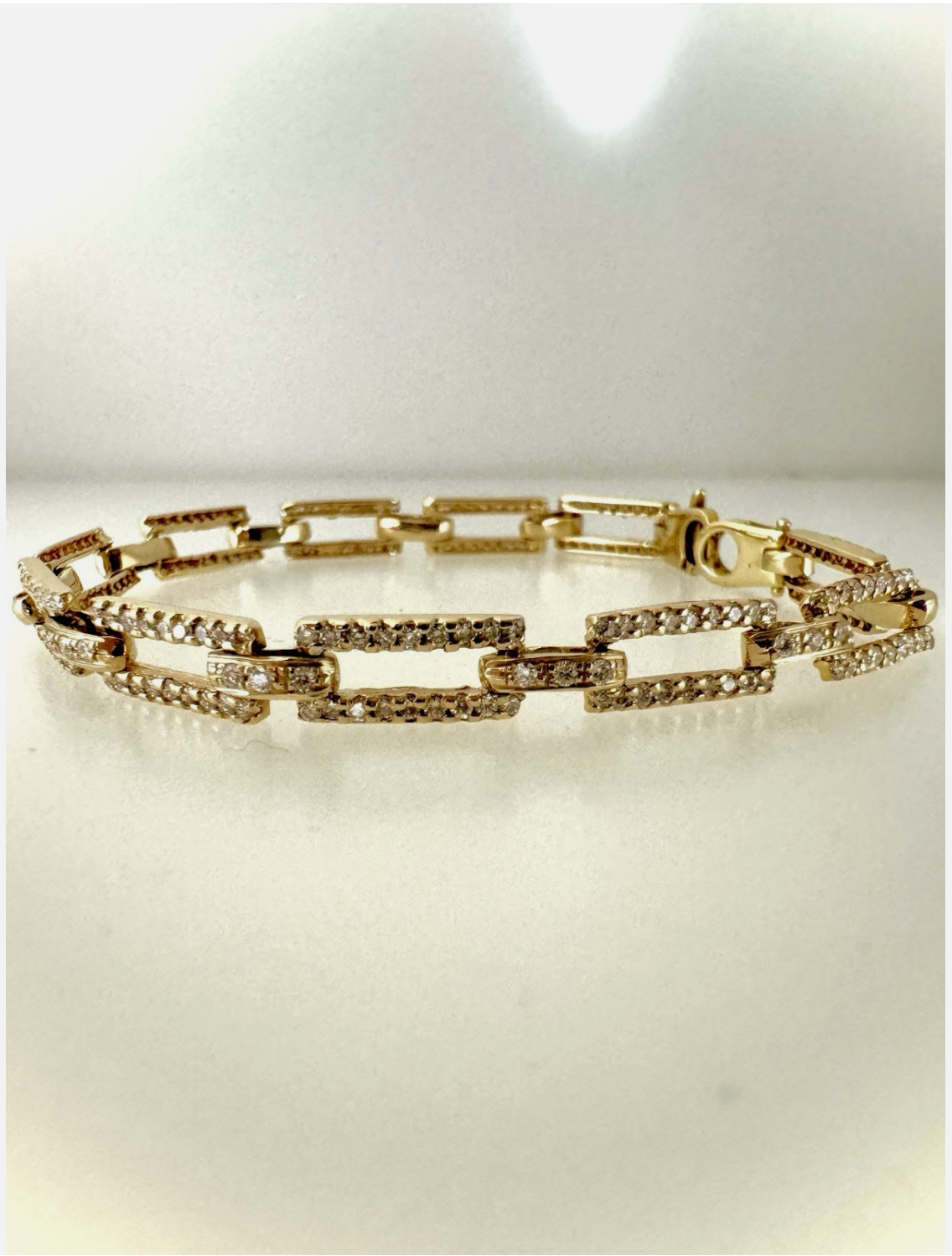 14k Gold Bracelet, Rectangle Link Chain Bracelet Filled With Diamonds.