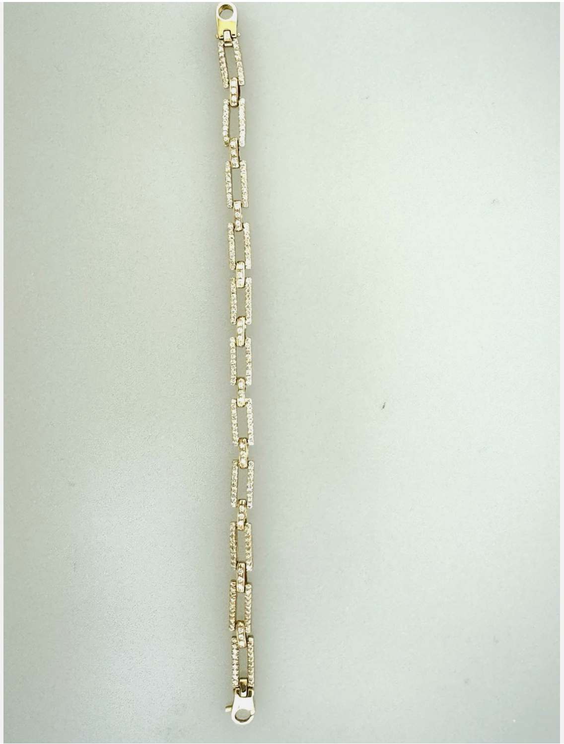 14k Gold Bracelet, Rectangle Link Chain Bracelet Filled With Diamonds.
