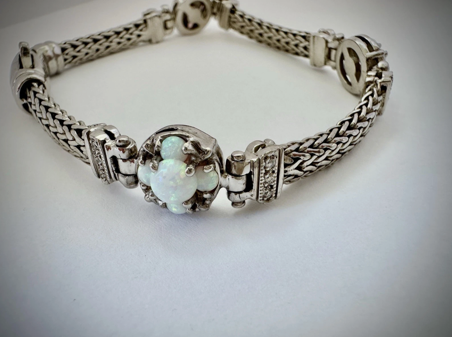 Opal And Diamond Silver Bracelet