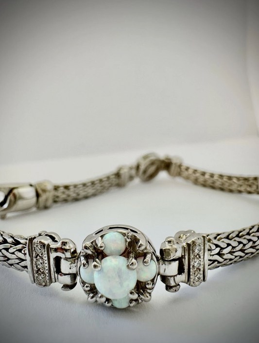 Opal And Diamond Silver Bracelet
