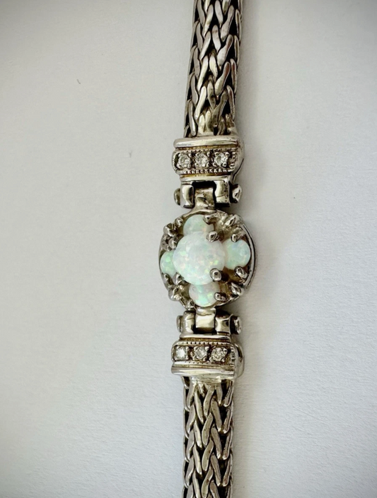 Opal And Diamond Silver Bracelet