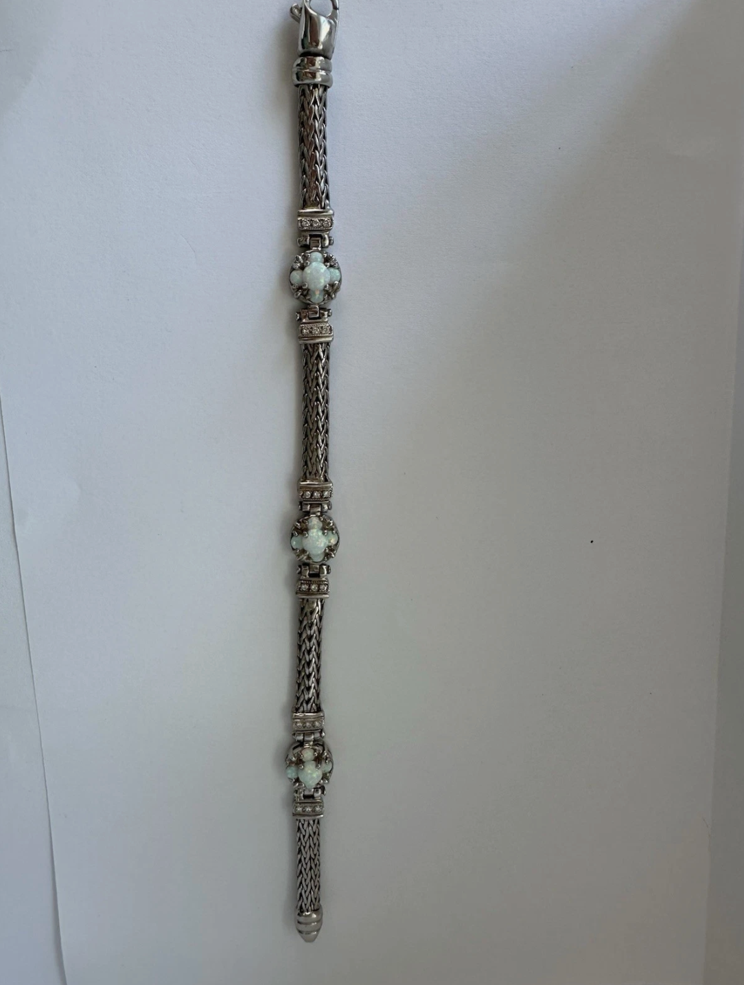 Opal And Diamond Silver Bracelet