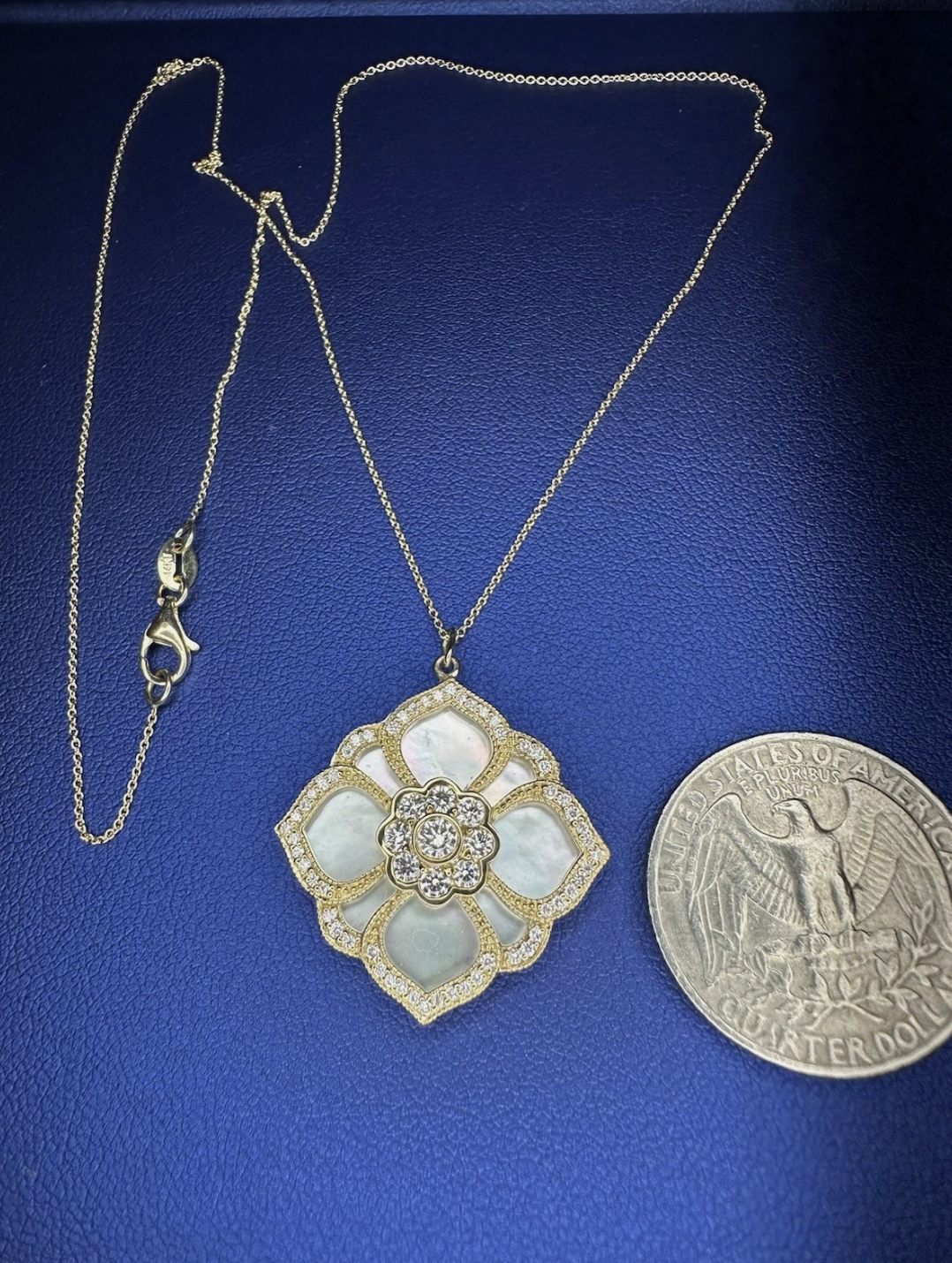 Pendant Flower Shaped–Mother of Pearl, .75Crd Diamonds